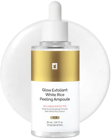 TOSOWOONG White Rice Peeling Ampoule, 75% Vitt Ris Exfoliant, Exfoliant, Ansikts- & Kroppsscrub, Porvård, Kojisyra, Niacinamid för Synliga Missfärgningar, K-Beauty, 85ml / 2.87 fl. oz.