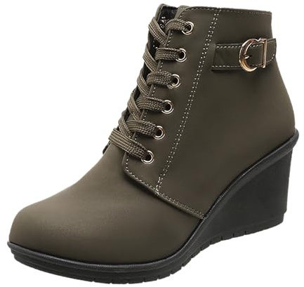 Generisch Botines de invierno para mujer con tacón de cuña con plataforma cómodas botas con cordones para zapatos cálidos de moda tendencia invierno cremallera, verde, 39 EU