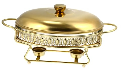Homoyoyo Gold Alcohol Heating Stove Buffet Furnace Food Grade Chafing Dish with Cover Lid for Restaurant Catering Party Food Warming and Protection