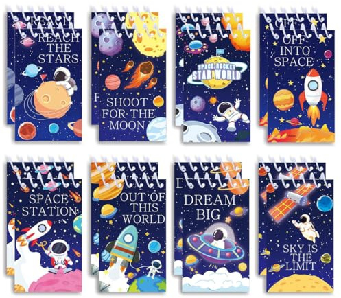 YAZWUR 8 Stück Mini Leer Notizblock Klein - Astronaut & Weltraum Design Spiral Blöcke für Party-Mitgebsel und Kinder