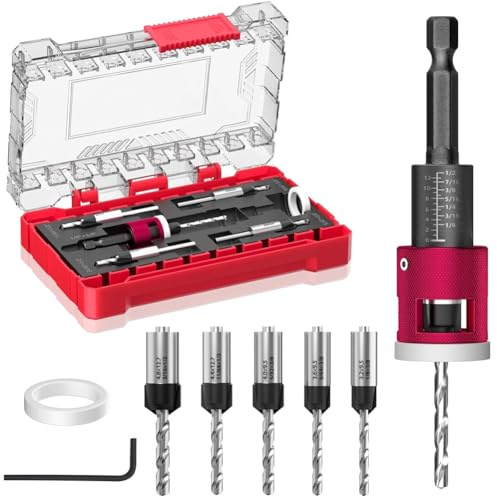 Uxsjakjsd Juego de Brocas Avellanadoras con de Profundidad Ajustable, Vástago Hexagonal de 1/4, Kit de Herramientas de Perforación de Cambio Rápido, para Madera y Contrachapado.
