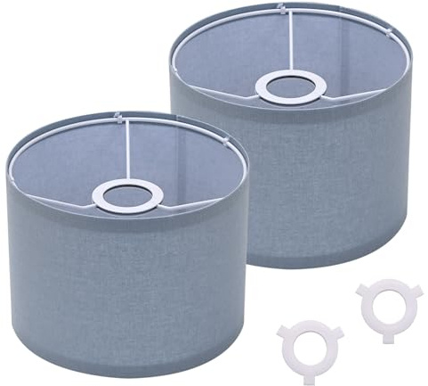 Blue Linen Blend Drum Lampshades Set of 2 with Spider Fitting