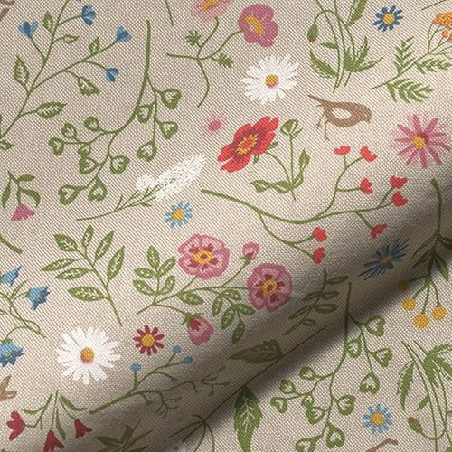 Dekostoff Canvas Leinenoptik - Tiere und Blumenmuster in vielen Designs - Meterware ab 50cm - für Taschen, Kissen, Home Decoration (Garden Flowers)