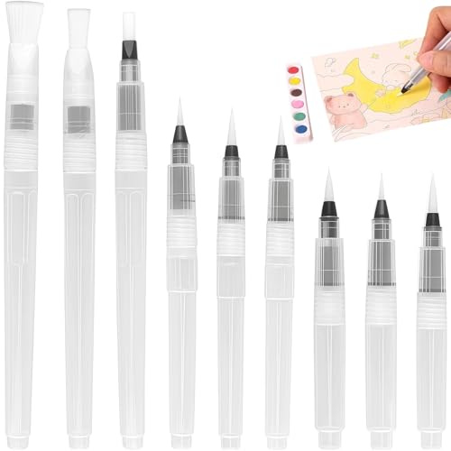 9 Stück Wasserpinsel Stifte, Wassertankpinsel Aquarell, Pinsel mit Wassertank Zum Mischen Von Aquarellfarben für Malerei und Kunst