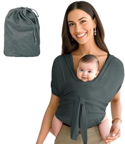 MOTIBACK Baby Tragetuch Vorntrage, Ergonomische Babytrage für Neugeborene 0-36 Monate bis 15kg, Atmungsaktives Naturmaterial Weich Hautfreundlich, 10s Schnellbedienung Ohne Hilfe (Grau, L)