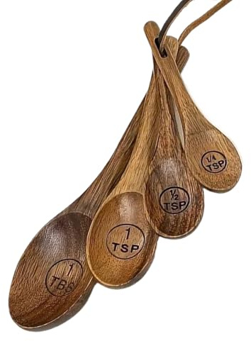 Tazas medidoras de madera – Juego de cucharadas de cucharada, herramienta de medición de miel multifuncional, cuchara de cocina duradera, accesorio de madera y condimentos | Tarros de azúcar y sal