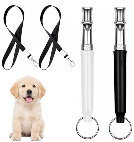 FMPXYYA 2 Pezzi Fischietto Ultrasuoni per Cani con 2 Laccetti Ultrasonic Dog Whistle Portatile Forte Lungo Raggio per Addestramento Richiamo Sicuro