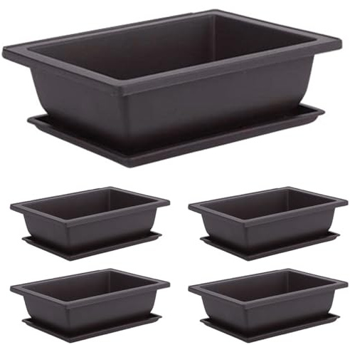 Pineeseatile Vaso Bonsai 5 Set Vaso Quadrato In Plastica Con Sottovaso Vasi Per Alberi Bonsai Con Vassoi Vasi Da Giardino Per La Coltivazione Di Fiori, L, Pianta Con Sottovaso