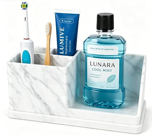 21 x 9 x 9 cm rutschfeste Zahnbürstenhalter aus Silikon für den Waschtisch im Badezimmer, weich und bruchsicher, mit Abflusslöchern und Auffangschale – für die ganze Familie und Kinder