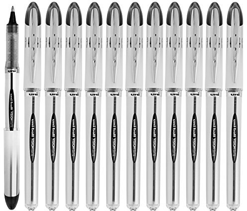 Vision (12 Pack) Elite Uni-ball Rollerball Pen Set Black Ink 0.8mm Bold Point Precise