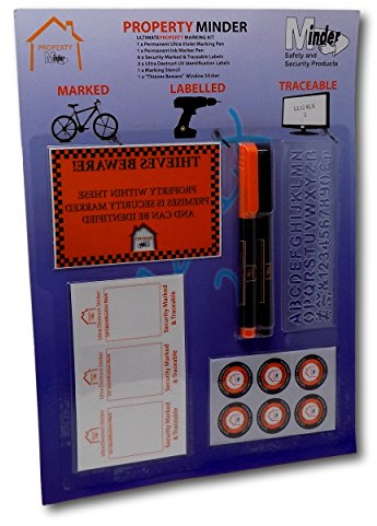 Minder Ultimate Property Marking Kit - Including Warning, Window & Ultra Destruct Stickers, Stencil, Invisible Ink UV Pen and Permanent Marker