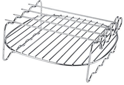 Heißluftfritteuse Zubehör Doppelter Spieß-Backblech-Grillrost aus Silbernem Edelstahl Multifunktional Stapelbar Zubehör für Heißluftfritteuse für Air Fryer