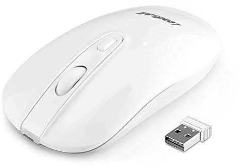 LeadsaiL Ratón Inalámbrico Recargable, Wireless Mouse Silencioso Ratón óptico Click Mini, Forma Ergonómica Ultra Delgado, 2.4G Mouse Inalámbrico Mini con 2400 DPI, Cable USB (Blanco)