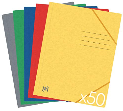 OXFORD TopFile+ 50 Stück Schnellhefter aus Karton, 3 Klappen, Format A4, Gummizugverschluss, 5 verschiedene Farben