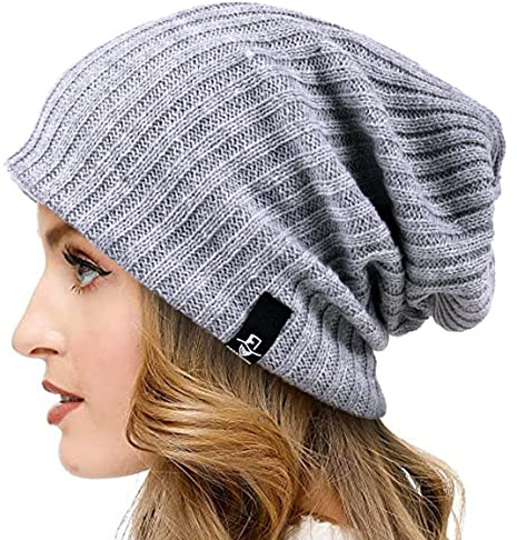 Mujeres Slouchy Gorro Tejer Boina Ribbed Holgado Casquete Invierno Verano Sombrero (Sólido Pálido)