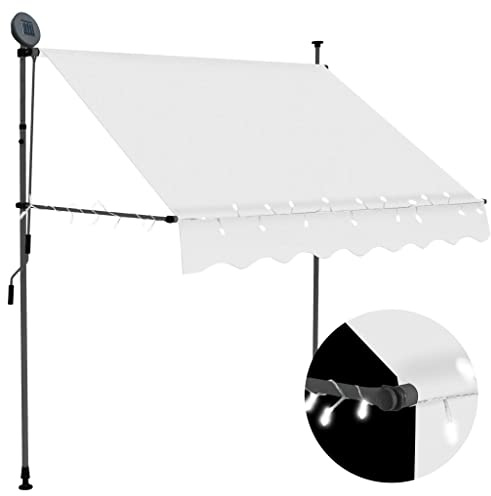 vidaXL Markise Einziehbar Handbetrieben mit LED Wasserabweisend Klemmmarkise Balkonmarkise Sonnenschutz Terrasse Balkon Garten 100cm Creme