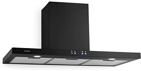 Klarstein Cooker Hood, Extractor Fan for Kitchen w/Dishwasher Aluminium Grease Filter, 600m³/h flow, LEDs, EEC A++ Cooker Hoods, Wall Mount Steel Fan Vent Hoods, Kitchen Extractor Fan, Black, 90 cm