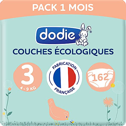 Dodie, Pannolini Ecologici e Francesi, Taglia 3 (Da 4 a 9 Kg), Confezione per 1 Mese, 162 Pannolini (Confezione da 3 X 54)