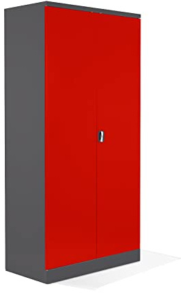 Schrank & Stuhl XL Werkzeugschrank – Werkstattschrank/Stahlschrank mit 4 höhenverstellbaren, vollverzinkten Fachböden, 195x92x50, Anthrazit/Rot