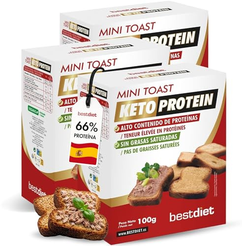 Mini Pan Tostado - Tostadas Keto Protein 100g Pack de 3 – Bajo en Carbohidratos – Snack Keto Crujiente – Alto en Fibra y Bajo en Azúcar – Ideal Desayunos, Aperitivos y Dieta Low Carb - Best Diet