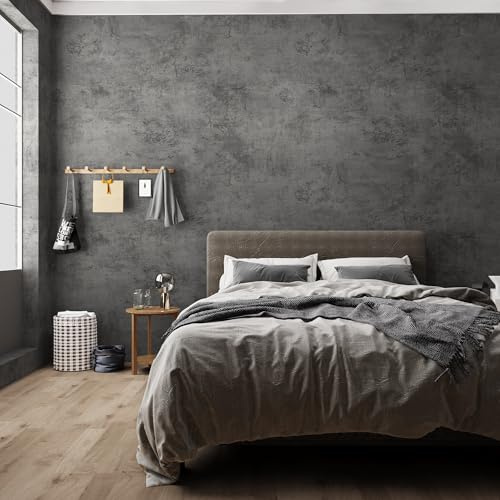 JSEVEM 40CM×5M Black Grey Blue Concrete Wallpaper Peel and Stick Industrial Self Adhesive Effect Vinyl Wrap Matte Cement Contact Paper Kitchen Worktop Covering Wall Tile Sticker for Desk Countertops