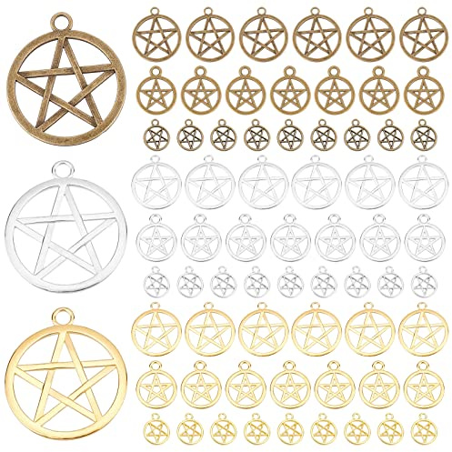 PandaHall Pentagramm Anhänger 108 stücke Pentagramm Stern Schutz Anhänger Pentagramm Glücksbringer Hohl Charms Für Halskette Armband Ohrring Schlüsselanhänger DIY Schmuck Golden/Silber/Bronze