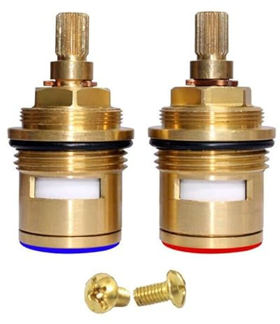 Brass Pair 3/4 Ceramic Disc Tap Cartridge Mixer Faucet Valve Quarter Turn | Bathroom Basin 57MM 20 Teeth Ceramic Disc Cartridge Mixer 2PCS Hot and Cold Faucet Inner Quarter Turn Cartridge Replacement
