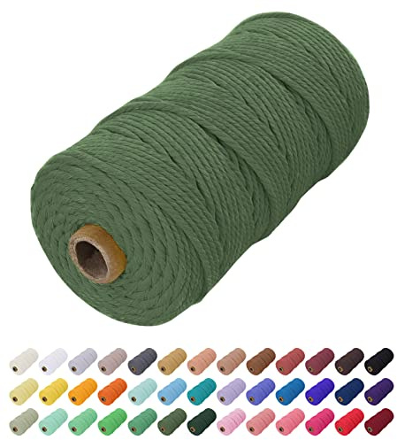 Uiopa Corda Macrame 2mm x 200m, Filo Macrame Natural Cordoncino Cotone Corda Colorata, Cordino per Borse Uncinetto, Arazzo da Parete, Cesto di Piante Appeso, Decorazioni Fai Da Te (Army Green)