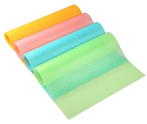 DBOO 4 Pcs Refrigerator Pad Non-slip Fridge Liners Antibacterial Fridge Mats Washable Refrigerator Mats DIY Shelf Liner Cupboard Mat Drawer Mat Placemat Pink/Green/Blue/Orange 29x45 cm