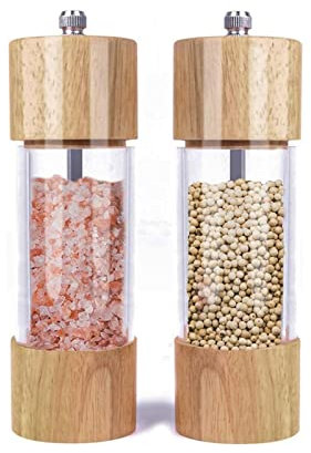 UNNS Sale e Pepe Sale in Legno e smerigliatrice for la smerigliatrice di Pepe Manuale Sale e mulini for Sale e Pepe con Finestra visibile Acrilico Macinapepe (Color : 8 inch 2-Pack)