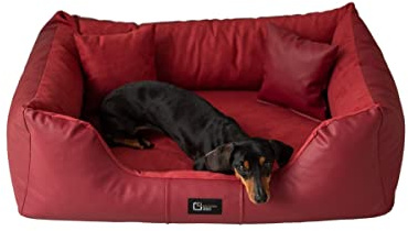 exclusive BED Orthopädisches Hundebett Eden Grosse Mittelgroße Kleine Hunde - Hundekissen Hundematte aus Öko-Leder + Alcantara-Stoff - Schmerzlindernd Abriebfest Reißfest (XL, Rot)