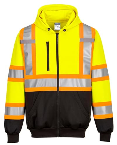 Portwest CA170 High Visibility Hoodie Fluorescent Workwear Lightweight Breathable Safety Jacket, Yellow, XL