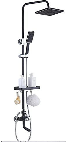 GoodBZ Badezimmer-Thermostatmischer-Duschset Schwarz mit Ablage, multifunktionales modernes Bad-Duschmischer-Set Duschsystem für Badezimmer mit Duschstange-Kit-mit Sprüher-B