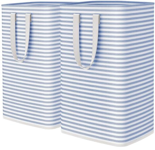 Lifewit 2 Pack Laundry Basket 80L Each, Collapsible Clothes Hamper with Reinforced Handles, Freestanding Waterproof Design for Bedroom and Laundry Room, Blue 160L Total