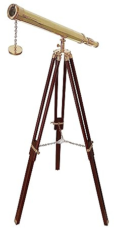 Authentic Gift Collection Glänzendes Messing nautisches Einzelrohr-Teleskop Holzstativ Antik Vintage Messing Teleskop Spyglass mit Stativ Holzständer Ideale Wohnkultur Messing-Finish & Braun