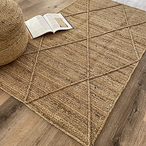 Modern Jute Rug,100% Natural Jute, Artistic Braided Hand Woven Indoor Area Rug for Kitchen, Living Room, Bedroom, Farmhouse - 120cm x 170cm