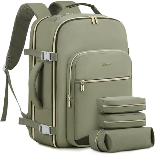 LOVEVOOK Handgepäck Rucksack, 40L Groß Reiserucksack Damen Flugzeug Koffer | Travel Backpack, Wasserdicht Reisetasche mit 17 Zoll Laptopfach für Reise Business Geschäftsreise Weekend Wandern, Grün