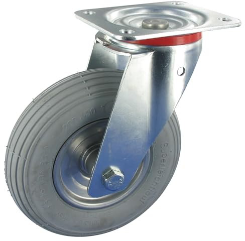 Rollentechnik Lenkrolle ohne Feststeller Rad Luftreifen Ø180x45 mit Rollenlager & Anschraubplatte Bauhöhe 210mm Tragfähigkeit 75 kg