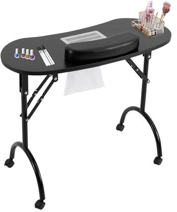 Konfiur Nageltisch mit Absaugung, 90 * 40 * 72.5cm Tragbaresmanikürtisch mit Rollen und Staubbeutel Maniküre Tisch Mobiler Maniküre Tisch, für Haushalte Nagelstudios Schönheitssalons Büros, Schwarz