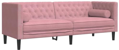 vidaXL Chesterfield-Sofa mit Nackenrollen 3-Sitzer Rosa Samt