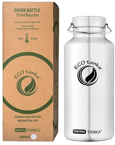 ECOtanka thermoTANKA™ 2L Trinkflasche Edelstahl – Doppelwandige 2L Thermo-Trinkflasche | Wasserflasche 2 Liter, vakuumisoliert, hält >8 Std. heiß/kalt | Thermo für Freizeit & Sport