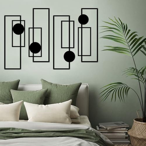 YiYa 4 Stück Metall Wanddekoration Metall Geometrische Wanddekoration Schwarzes Minimalistische Vertikale Abstrakte Wandkunst für Zuhause Wohnzimmer Schlafzimmer (Geometrie)