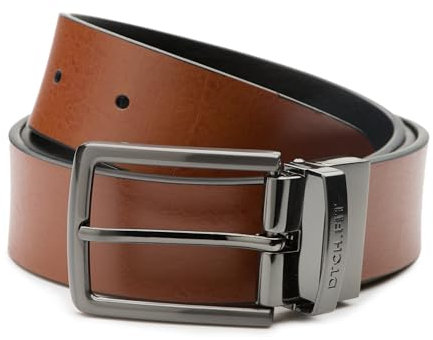 DTCH.FIT Wendegürtel aus Leder Connor Schwarz & Cognac - verstellbare Schnalle in Rotguss - 3,5cm breit - 85cm