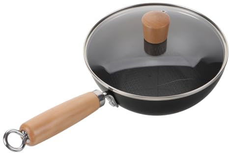 OKUMEYR Wok Estabilidad y Durabilidad de Hierro Forjado para Cocina en Casa Pequeño Diseño Simple y Líneas Suaves Sartén Wok Antiadherente