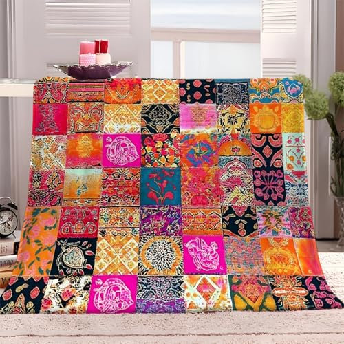 Couverture Polaire Art Patchwork Texturecouverture Flanelle Imprimée 3D Plaid Polaire Moelleusecolorécouverture Lit Chaude Épais Jeté De Canapé Plaid Quatre Saisons 220 X 240 Cm