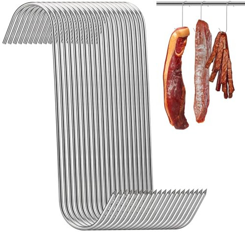 20 ganci per macellaio, in acciaio inox, 180 mm, a S, per la lavorazione della carne, per affumicatura, per la caccia, macelleria