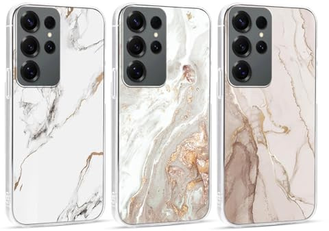Xylota 3 x Fodral för Samsung Galaxy S25 Ultra 5G 6,8 tum, Transparent Glittrande Marmor Designer Fodral, Tunn Mjuk Silikon TPU Stötdämpande Skyddsfodral Telefonfodral för Samsung S25 Ultra, 02