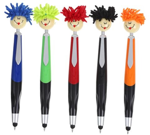 DIYEAH 5pcs Fuzzy Ballpoint Pens Press Writing Pens with Plush Top Cute Cartoon Heads Portable Household Creative Writing Accessories for Daily Use
