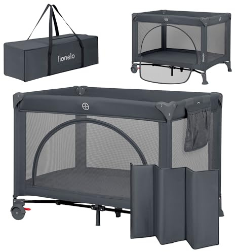 Lionelo Laura 2-in-1 Reisebett bis zu 15 kg Laufgitter von 0 bis 36 Monate Seitlicher Einstieg T25 Schaumstoffmatratze, 2 Höhenstufen, Reisetasche, Räder mit Bremse