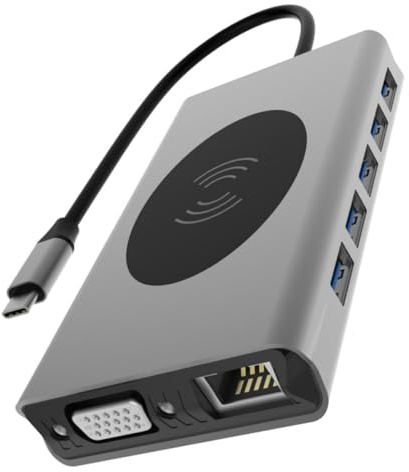 OSOLADY Hub USB-c Carga Inalámbrica De Adaptador De Tipo c y Conversor De Video Entrada De Audio De Concentrador Multifuncional para Laptop y Dispositivos Móviles
